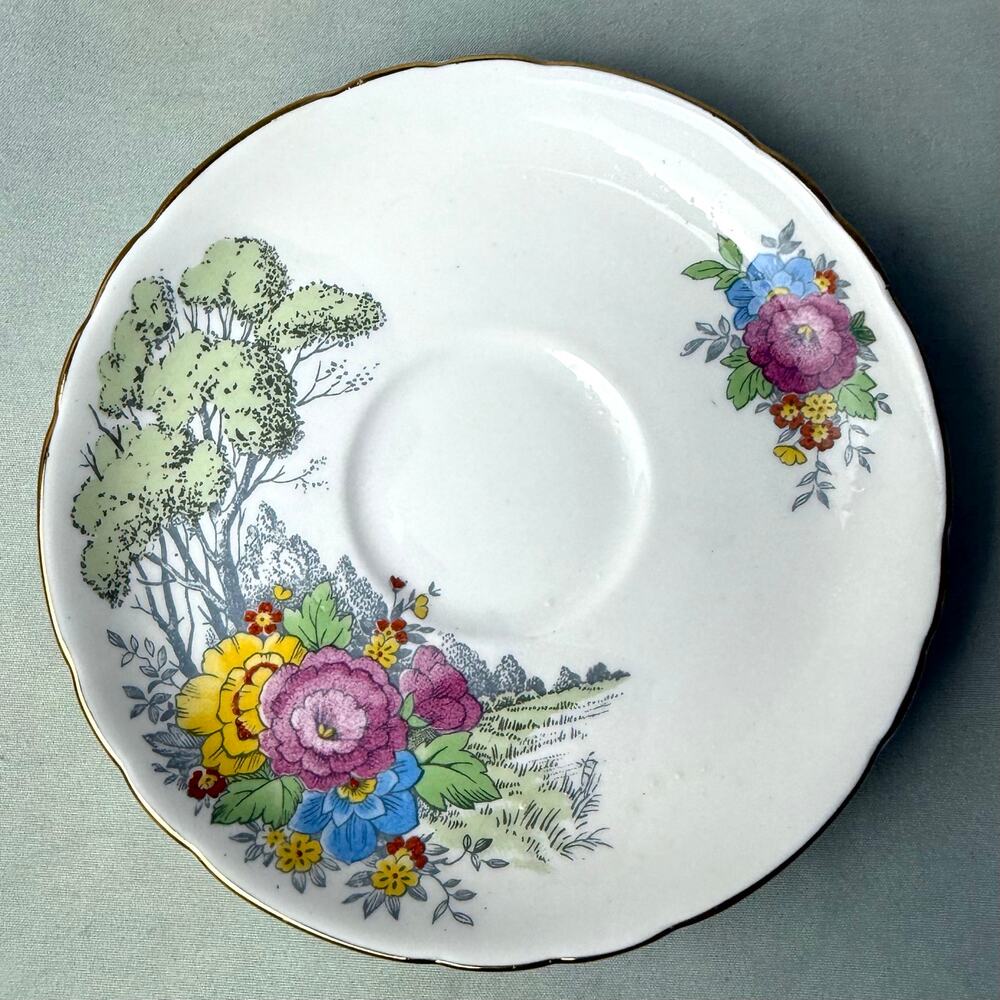 Vintage Tuscan Fine English Bone China Floral Forest Saucer Side Plate